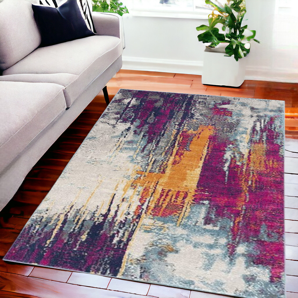 5' X 7' Magenta Abstract Dhurrie Area Rug-393107-1