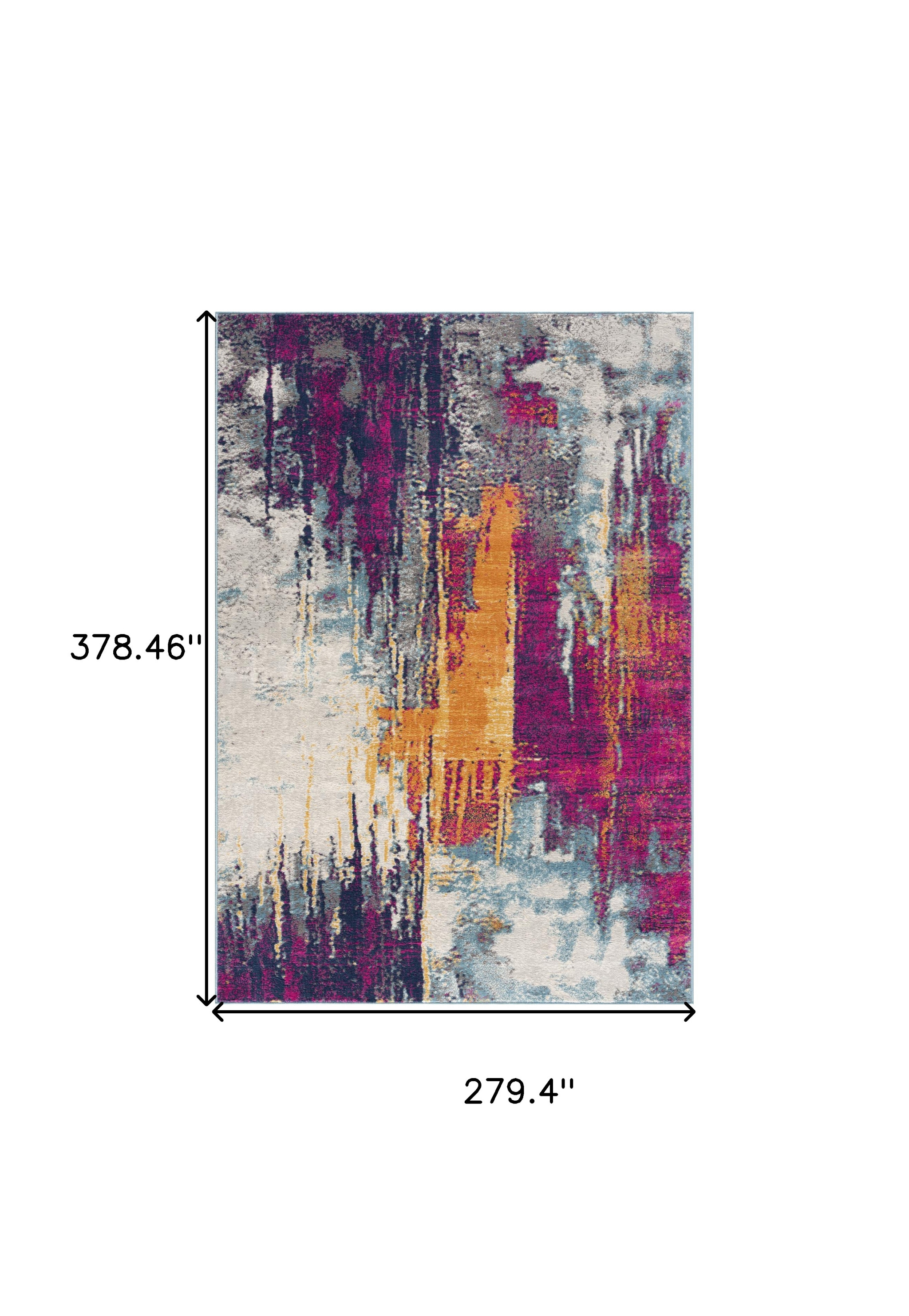 9" X 13" Gray and Magenta Abstract Area Rug