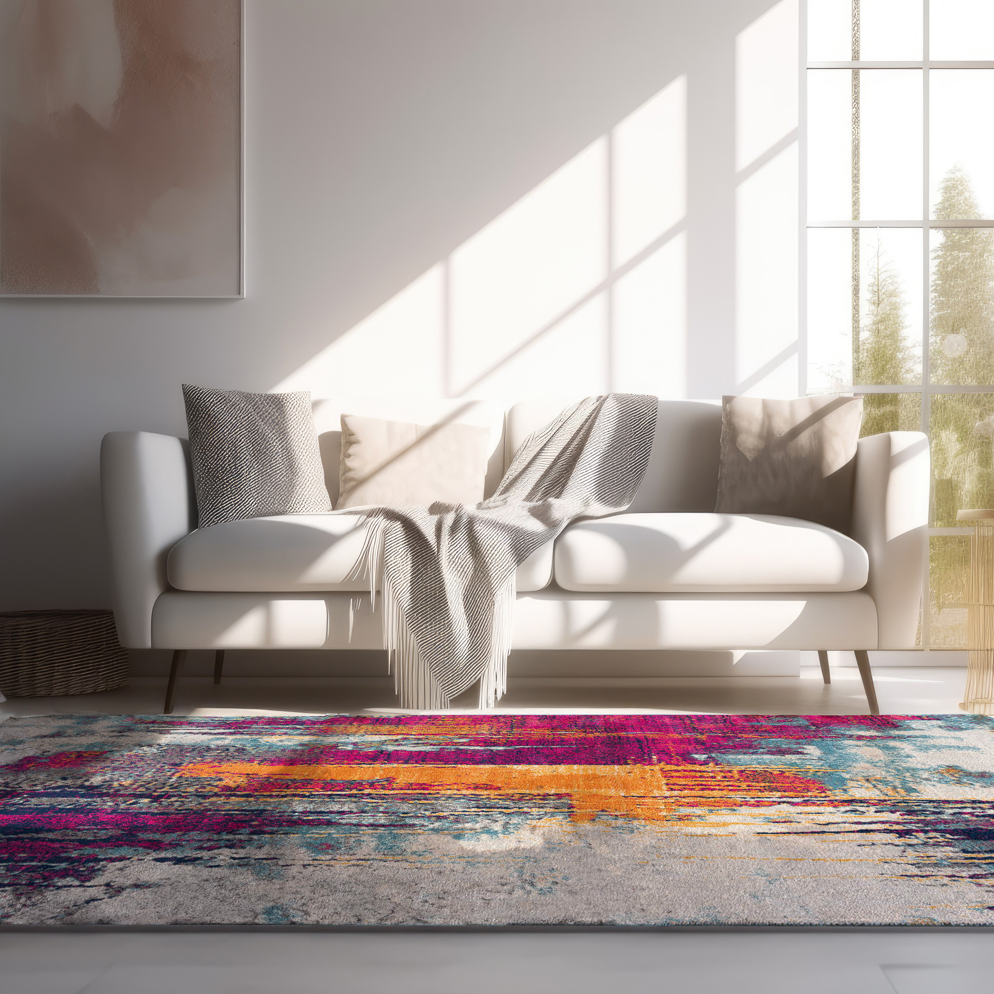 9" X 13" Gray and Magenta Abstract Area Rug