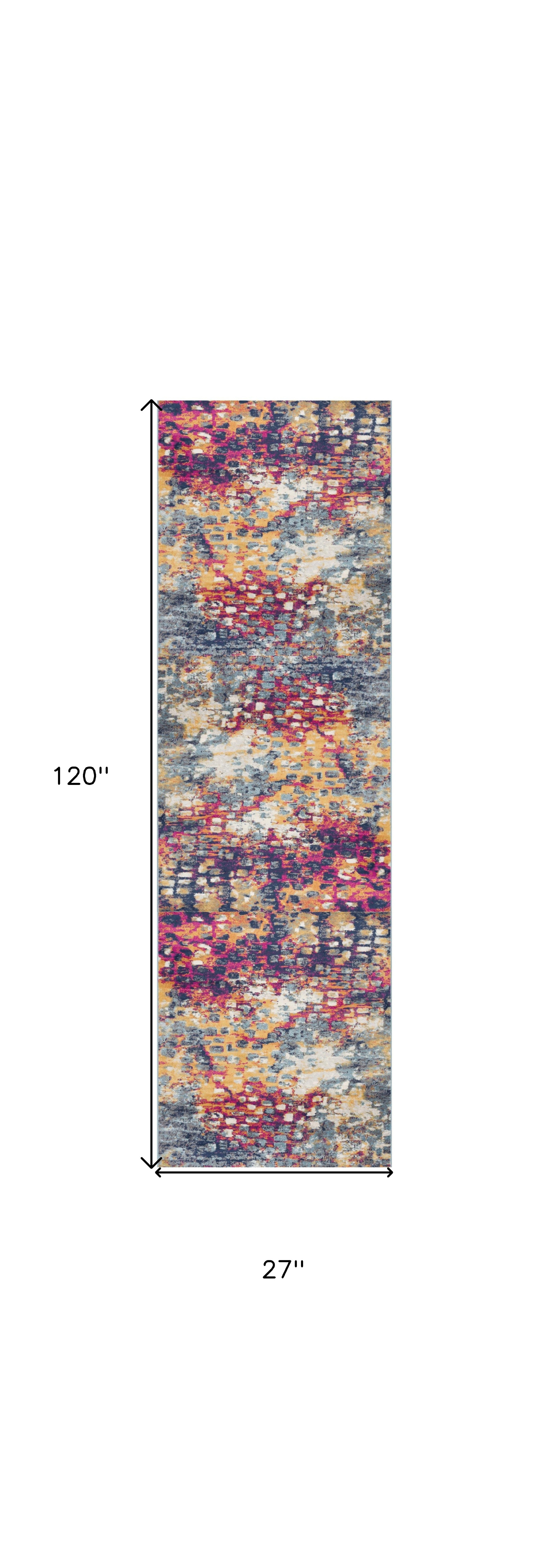 10" Magenta and Gold Abstract Runner Rug