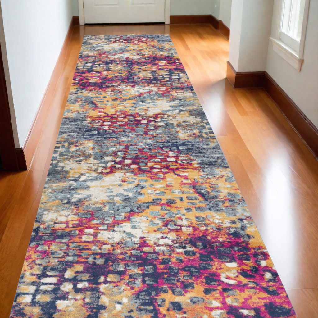 20" Runner Blue and Ivory Abstract Runner Rug