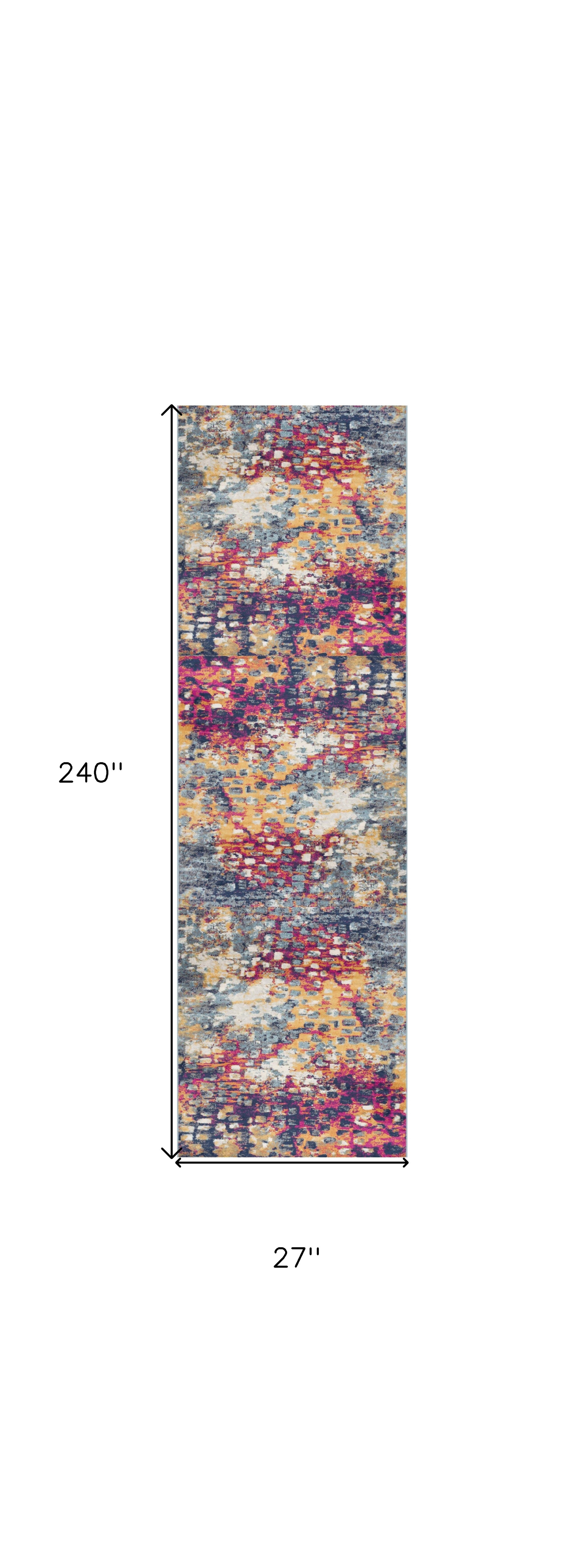 20" Runner Blue and Ivory Abstract Runner Rug