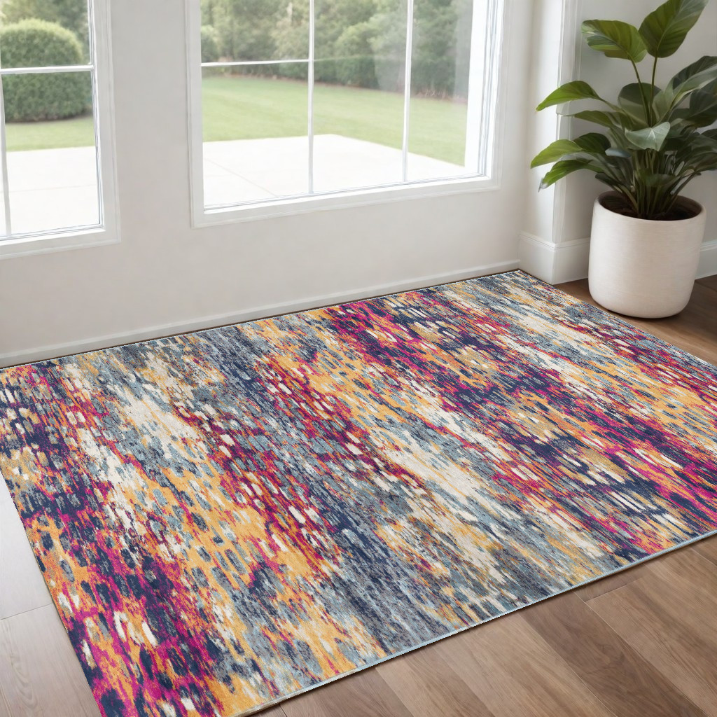 2" X 4" Blue and Ivory Abstract Area Rug