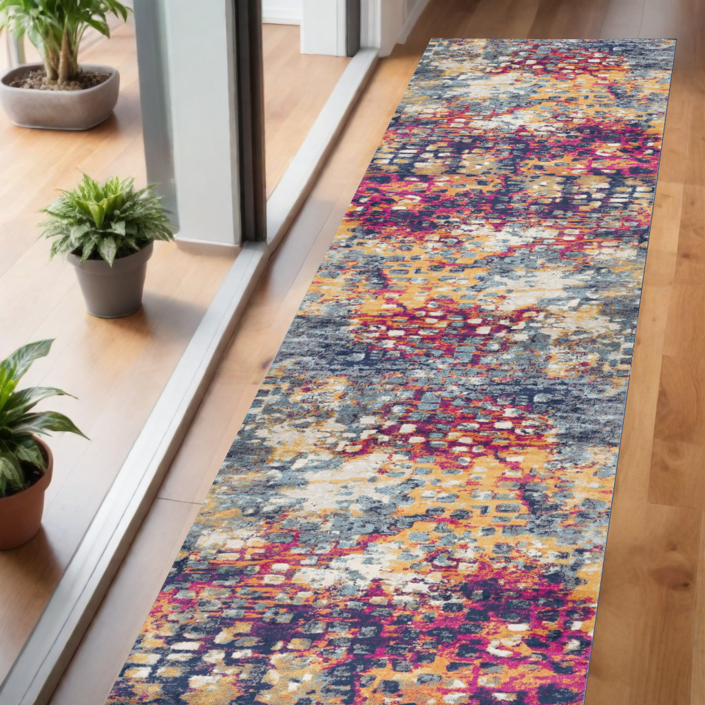 2" X 5" Blue and Ivory Abstract Area Rug