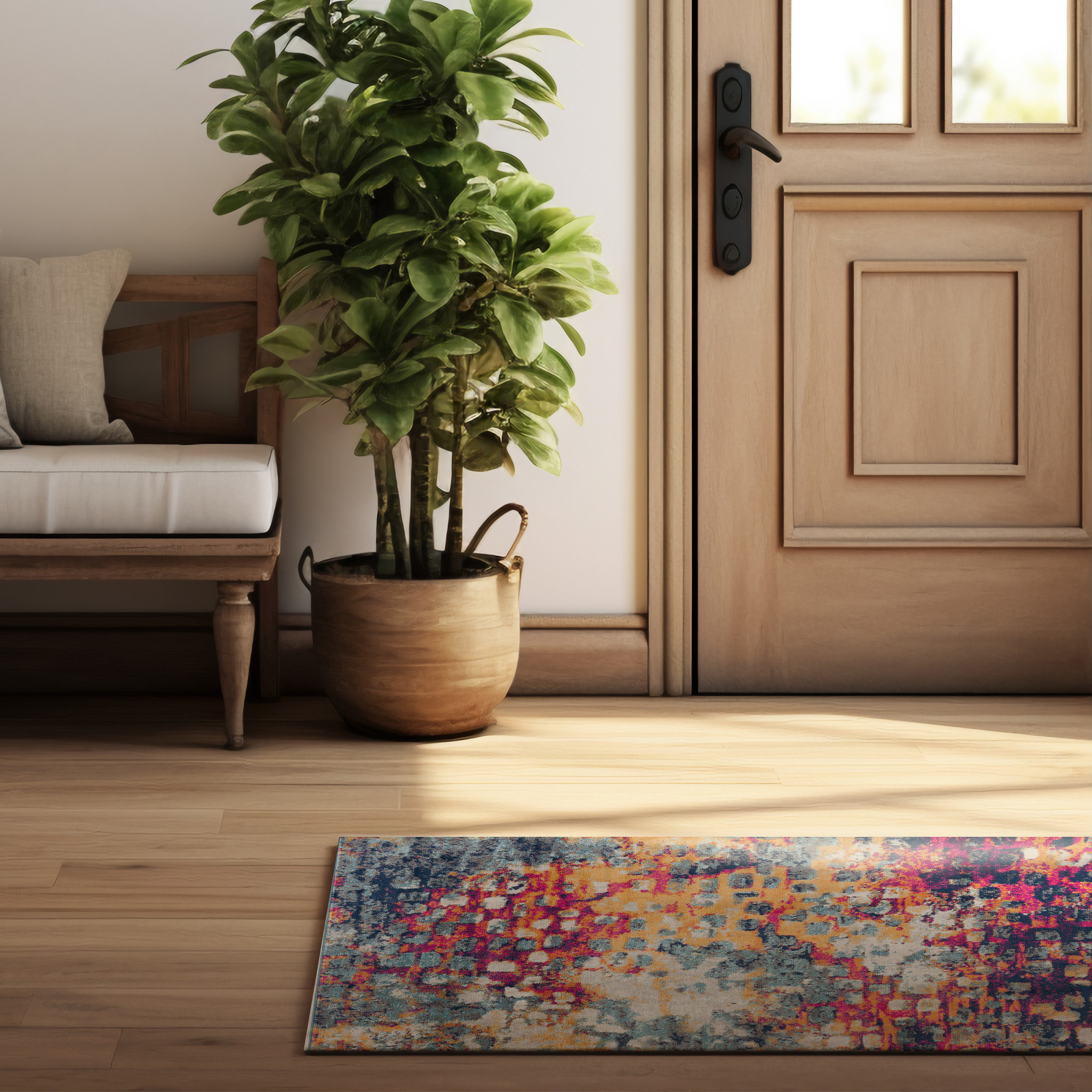 2" X 5" Blue and Ivory Abstract Area Rug