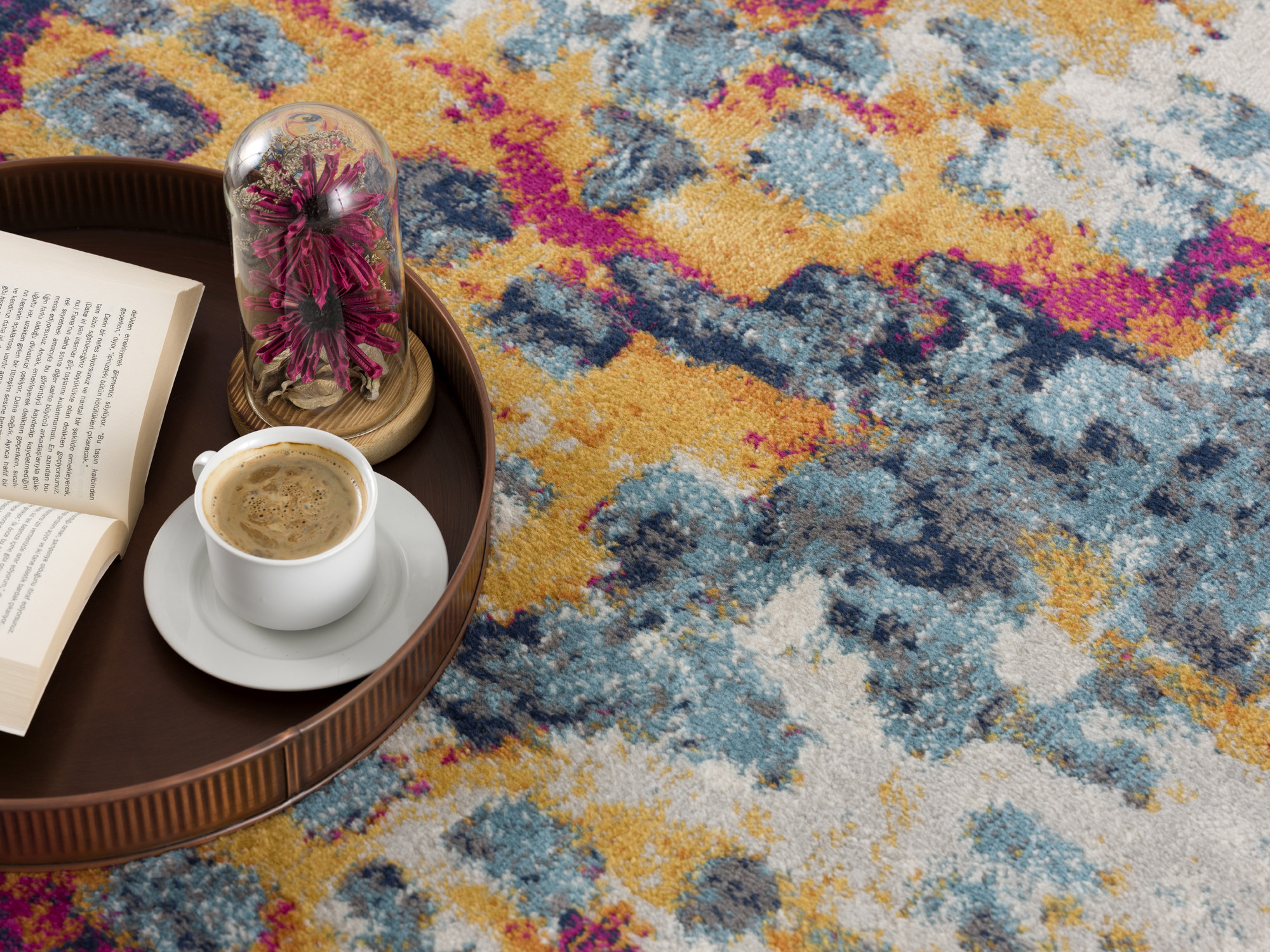 4" X 6" Teal and Gold Abstract Washable Area Rug