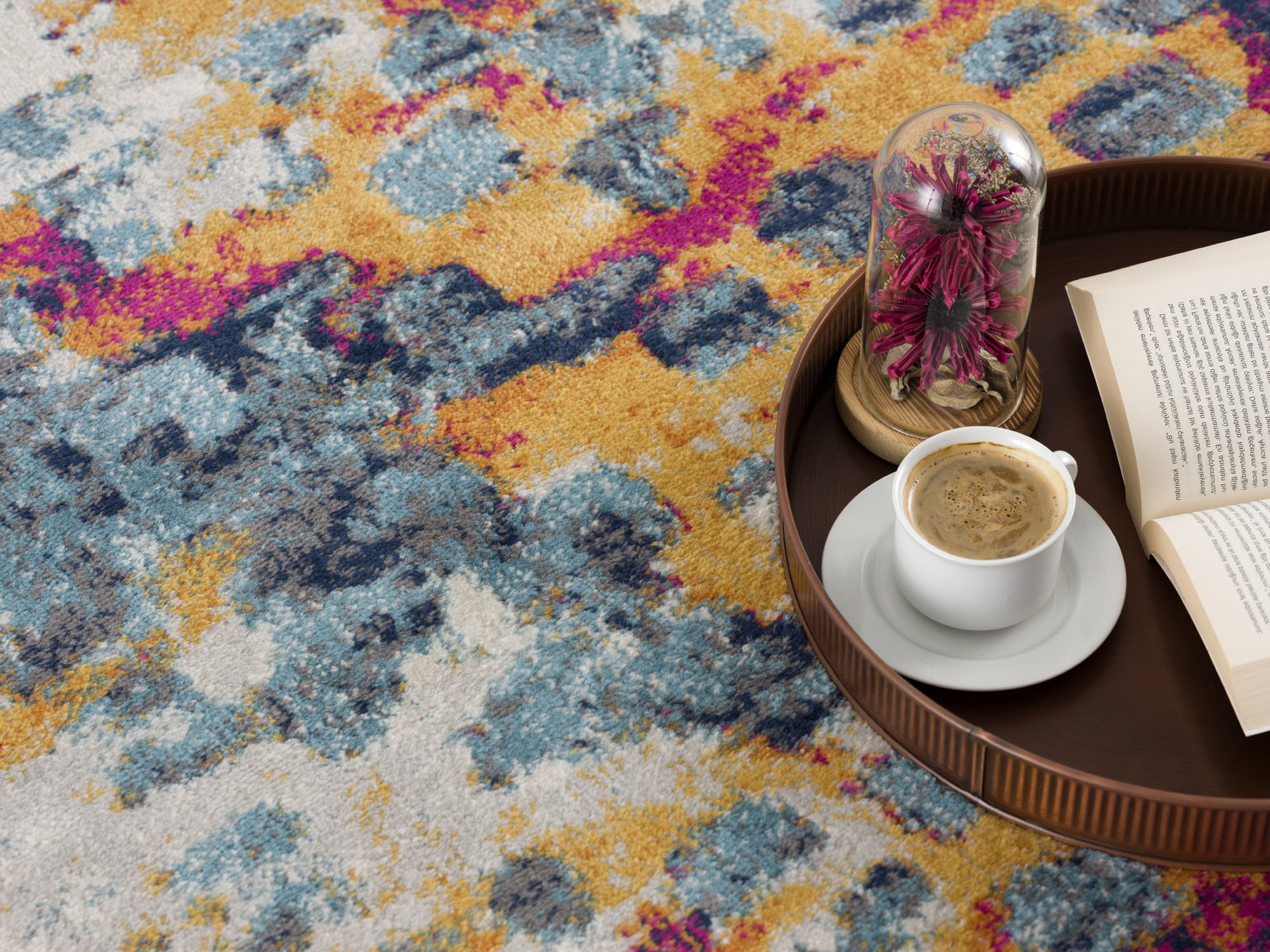 5" X 7" Blue and Gold Abstract Area Rug