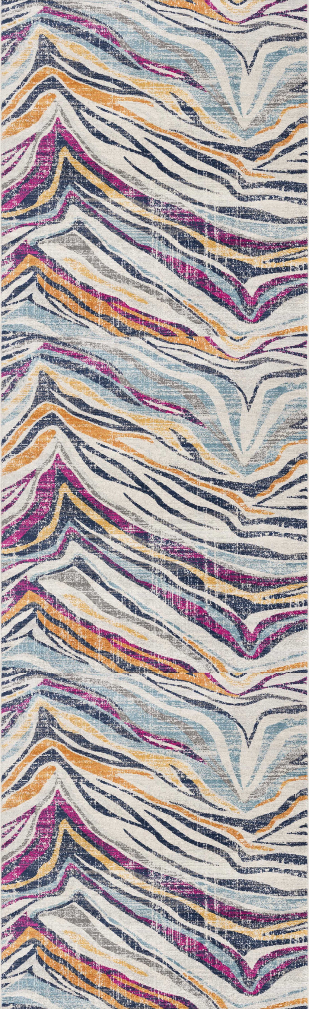 10" Runner Blue and Gold Abstract Runner Rug