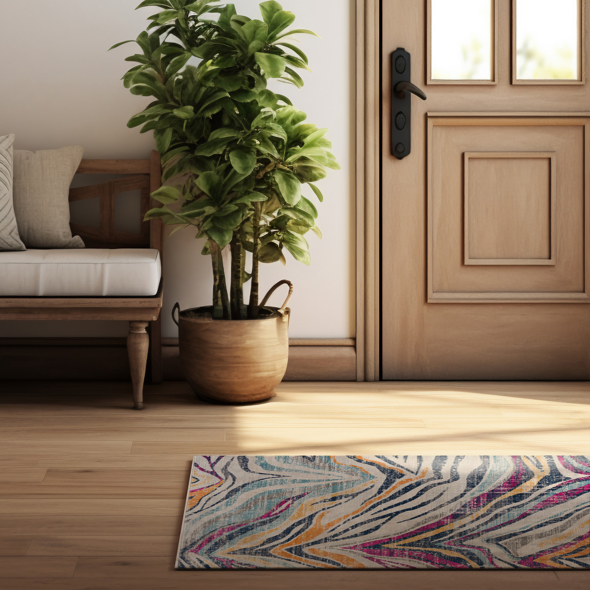 10" Runner Blue and Gold Abstract Runner Rug