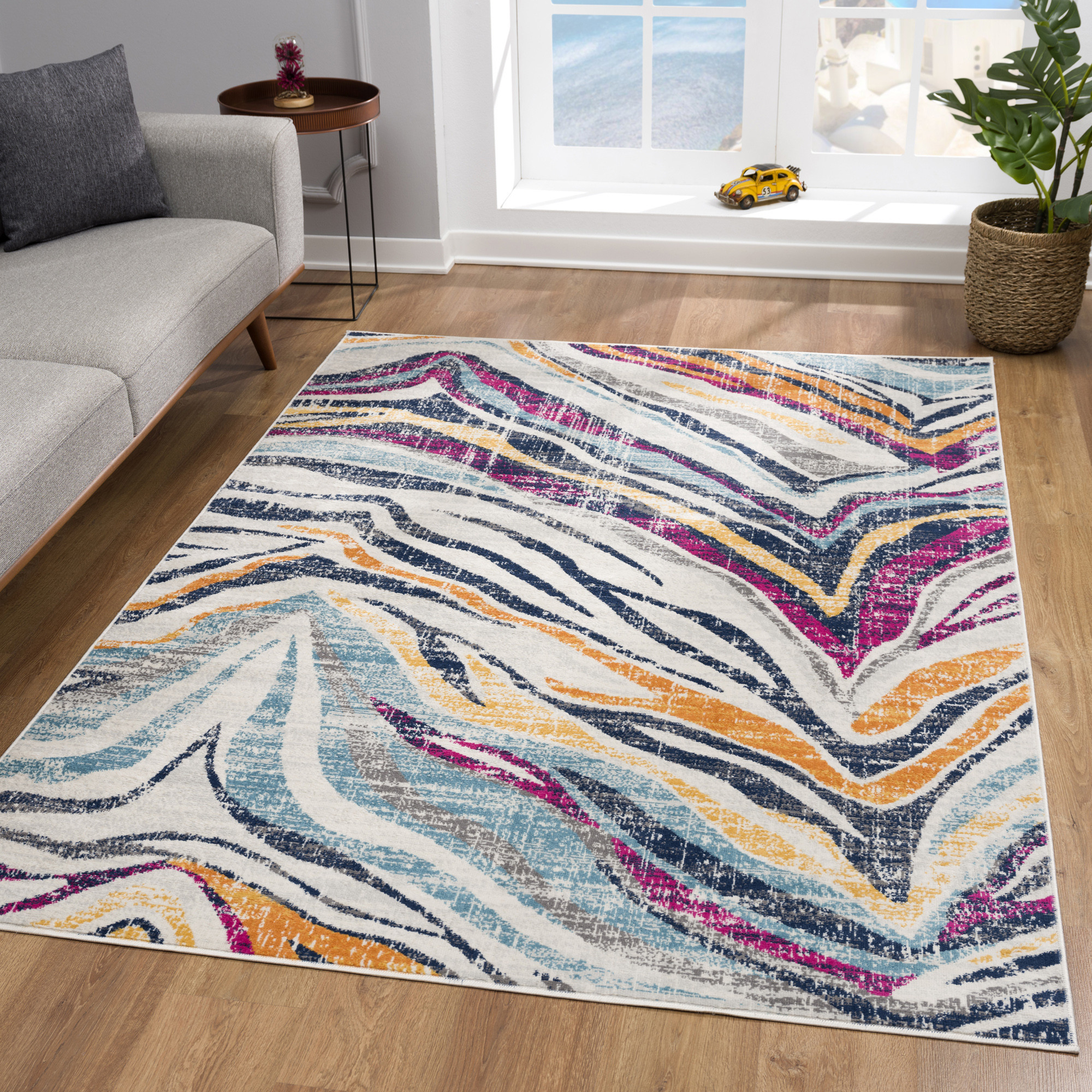 4" X 6" Blue and Gold Abstract Area Rug