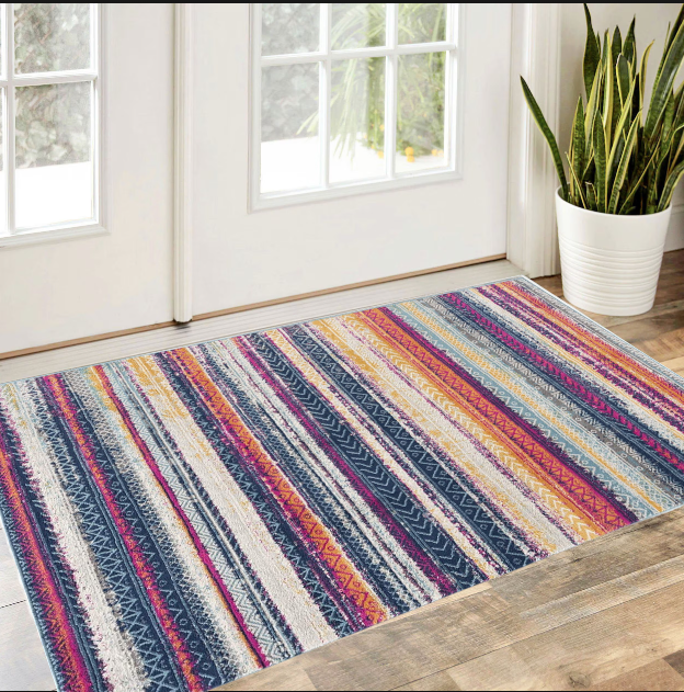 2" X 4" Multicolor Irregular Stripe Boho Area Rug