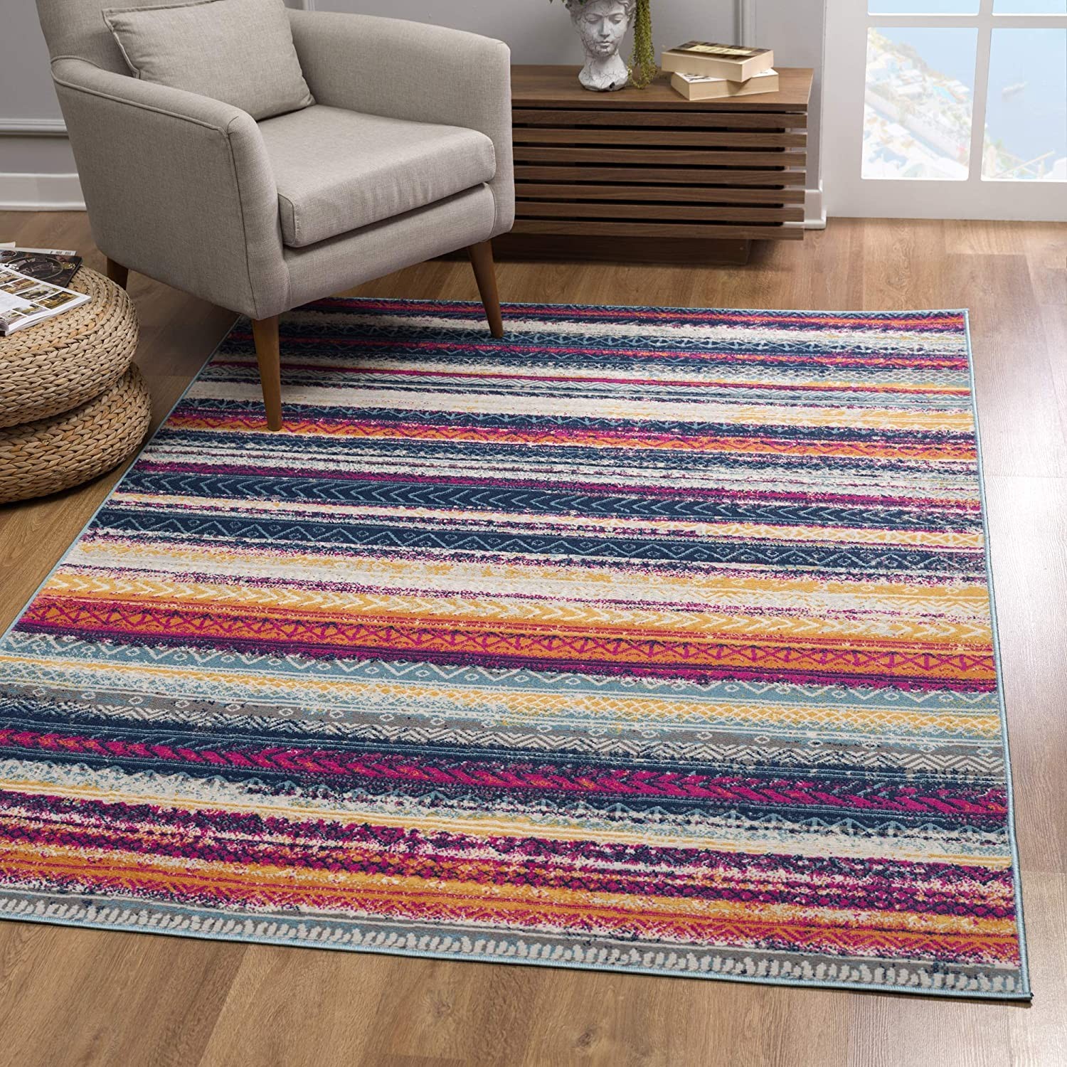2" X 5" Multicolor Irregular Striped Area Rug
