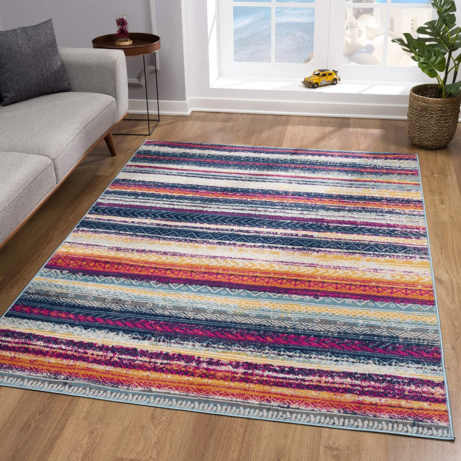 2" X 5" Multicolor Irregular Striped Area Rug