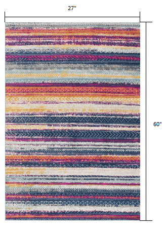 2" X 5" Multicolor Irregular Striped Area Rug