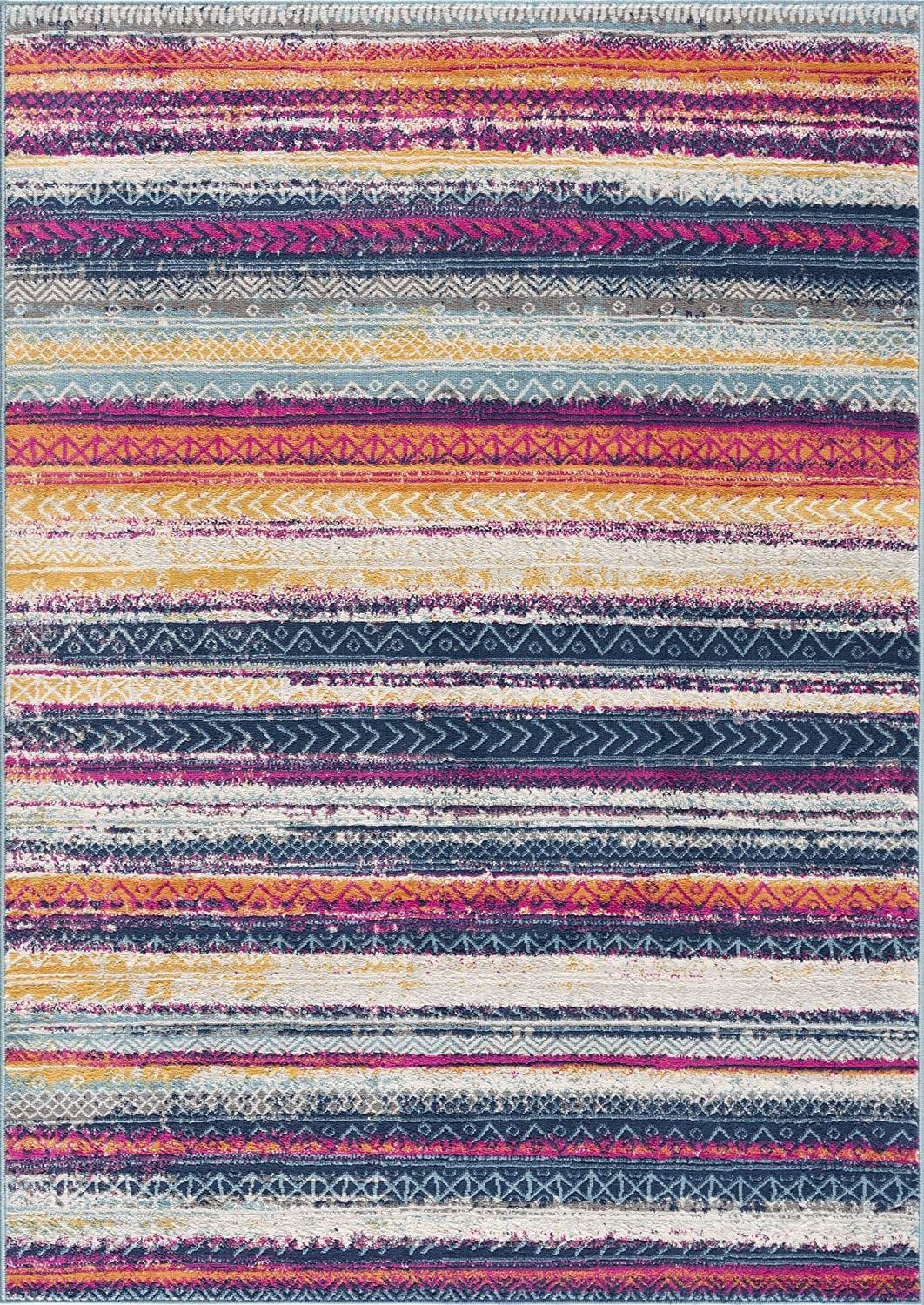 3" X 5" Multicolor Irregular Striped Area Rug