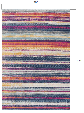 3" X 5" Multicolor Irregular Striped Area Rug