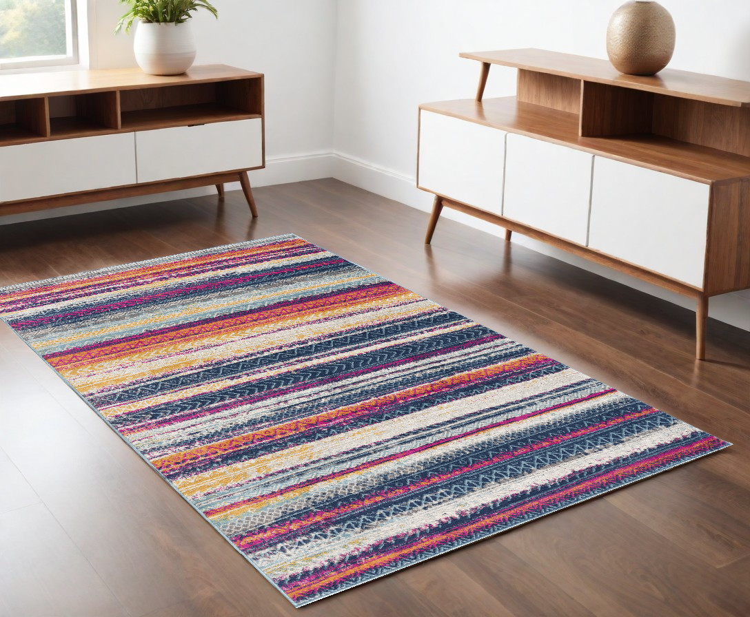 4" X 6" Multicolor Irregular Striped Area Rug