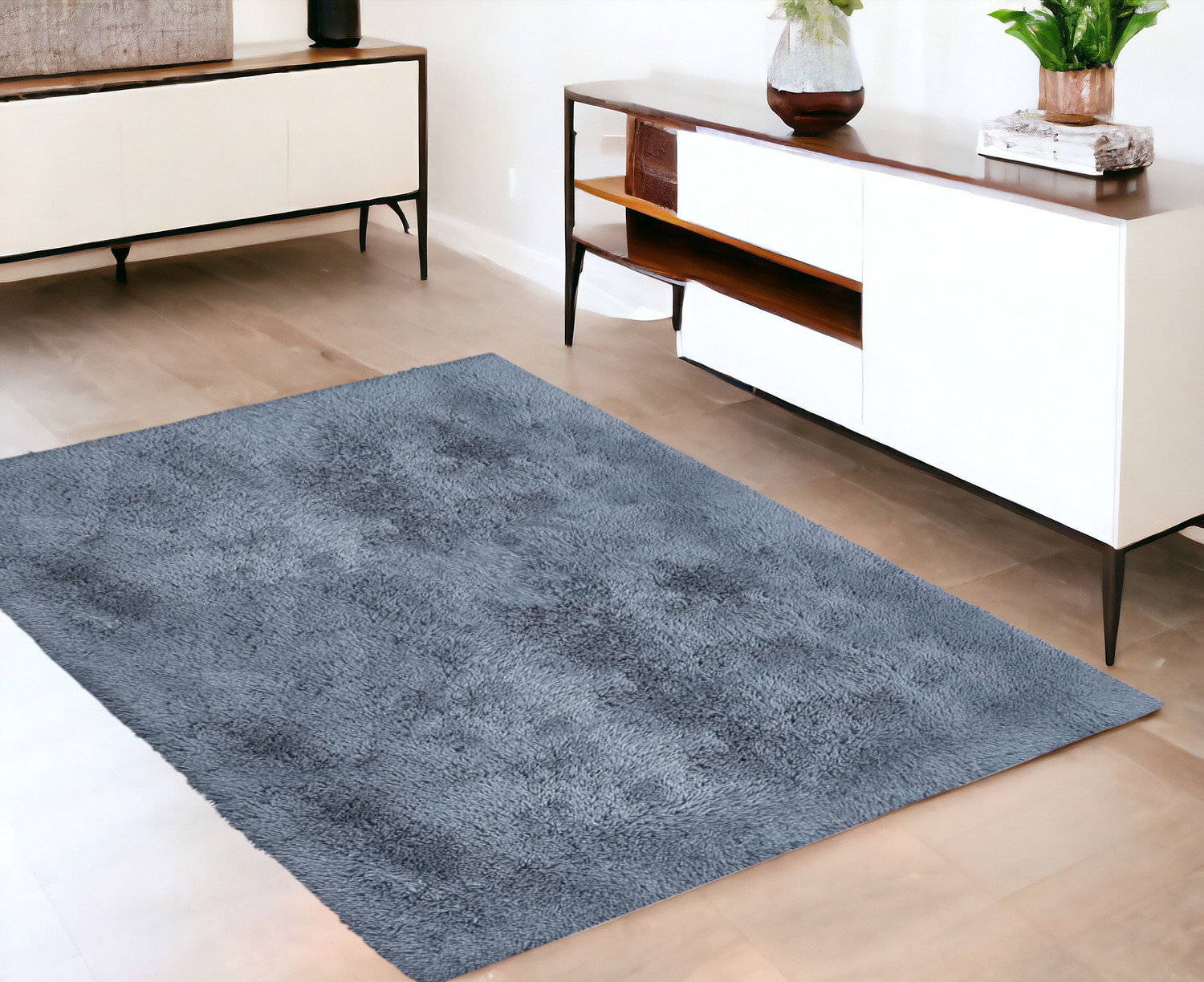 4' X 5' Gray Shag Power Loom Non Skid Area Rug-393201-1