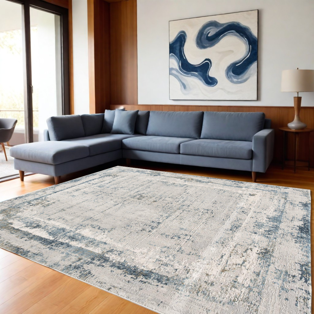 8' X 10' Blue And Ivory Abstract Dhurrie Area Rug-393214-1