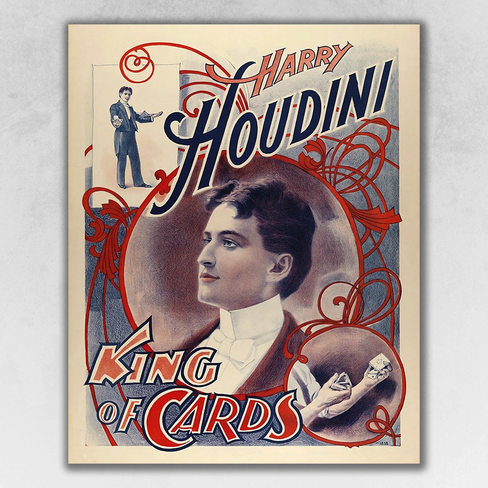 30" X 24" Houdini King Of Cards Vintage Magic Poster Wall Art-393339-1