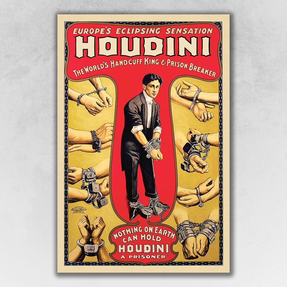 24" X 36" Houdini Handcuff King Vintage Magic Poster Wall Art-393356-1