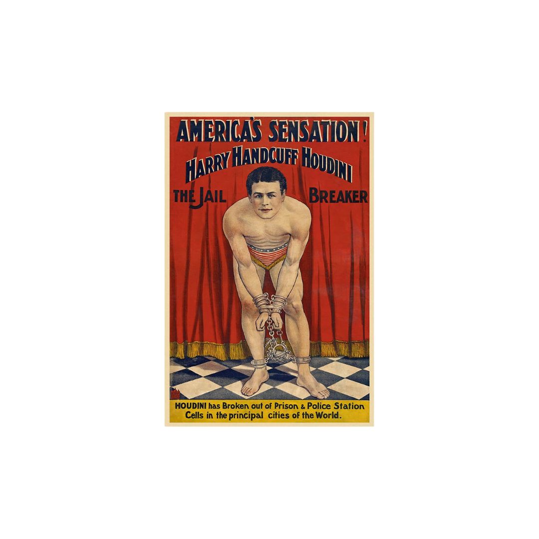 9" X 12" Houdini In Handcuffs Vintage Magic Poster Wall Art-393407-1