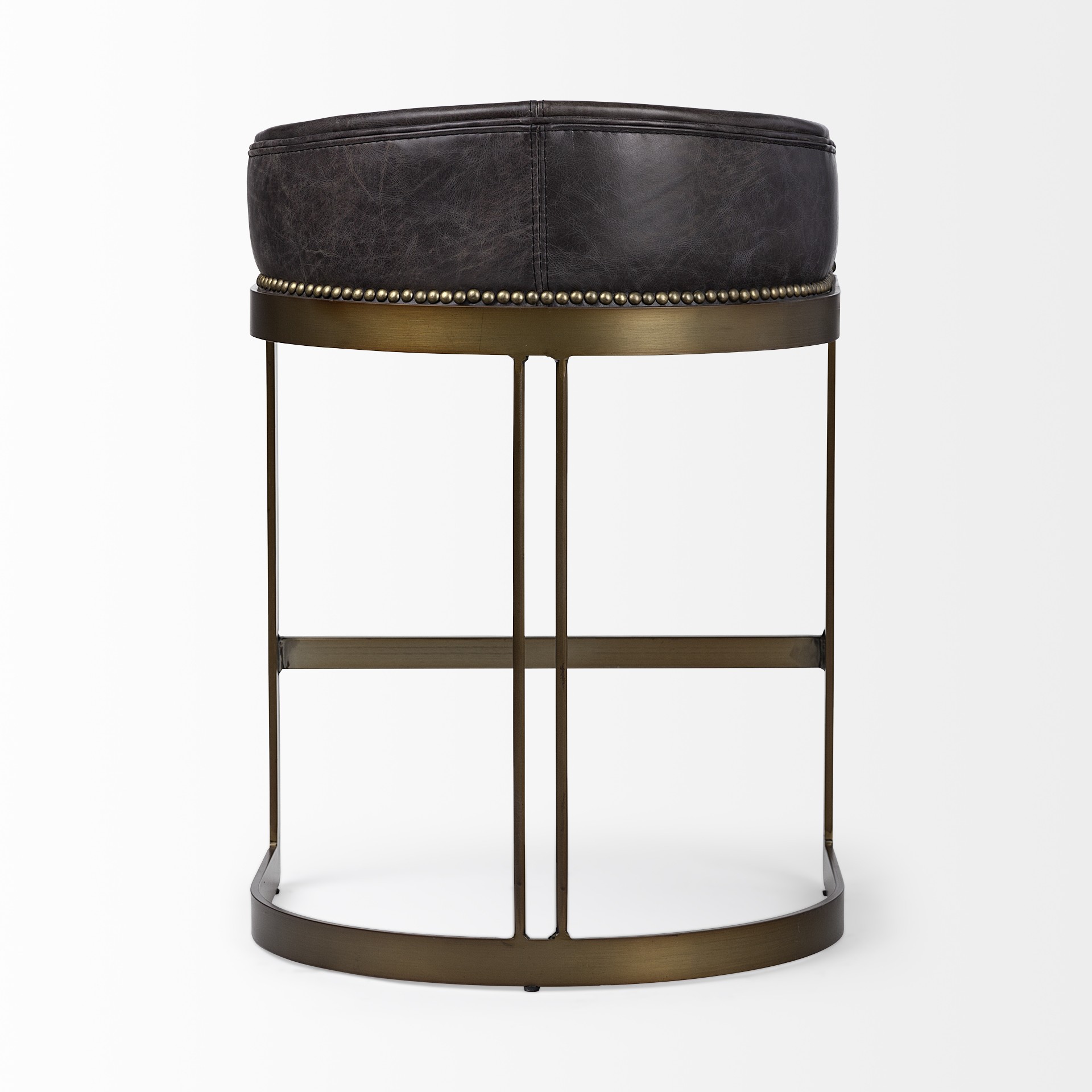 29" Black Leather Antiqued Gold Low Back Counter Stool