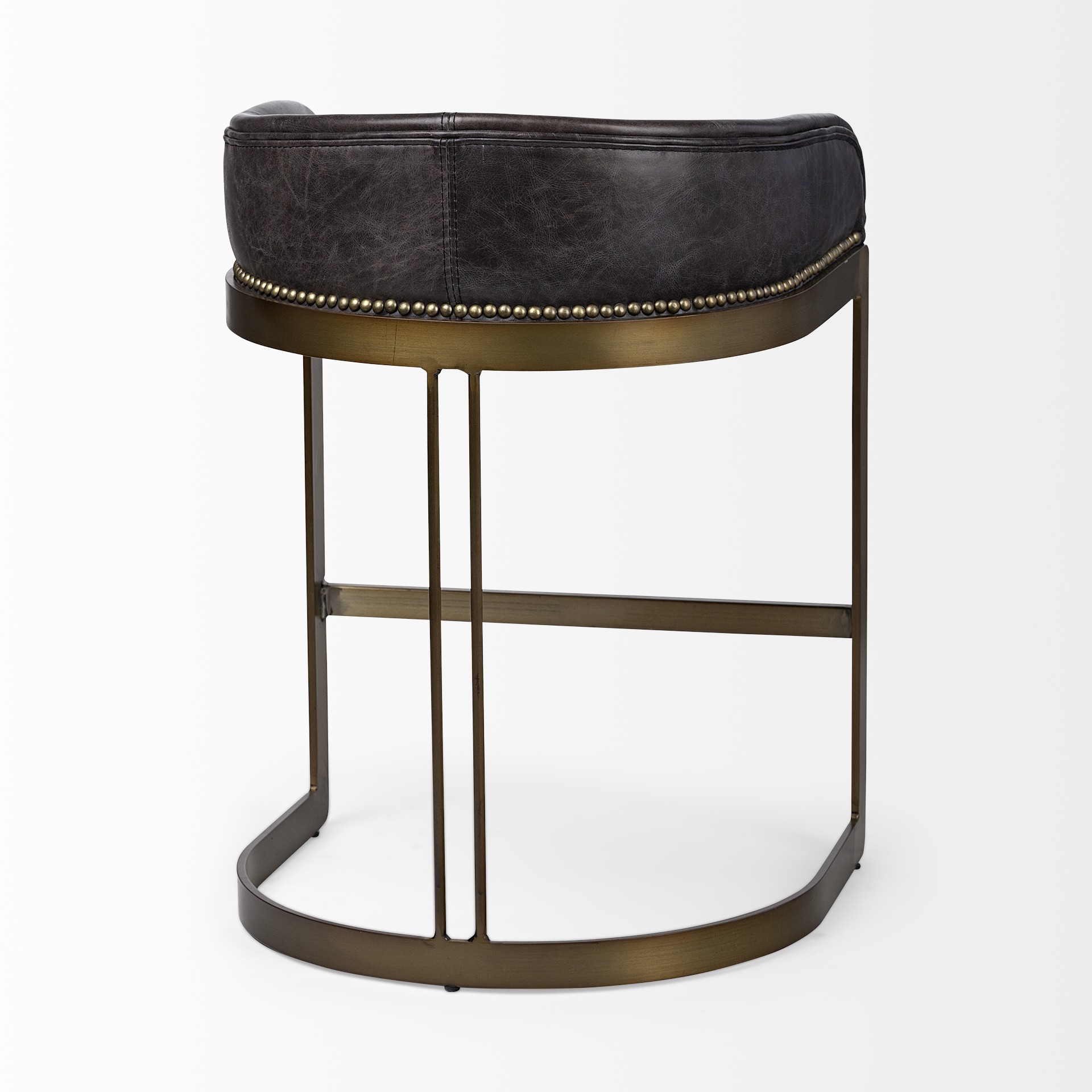 29" Black Leather Antiqued Gold Low Back Counter Stool