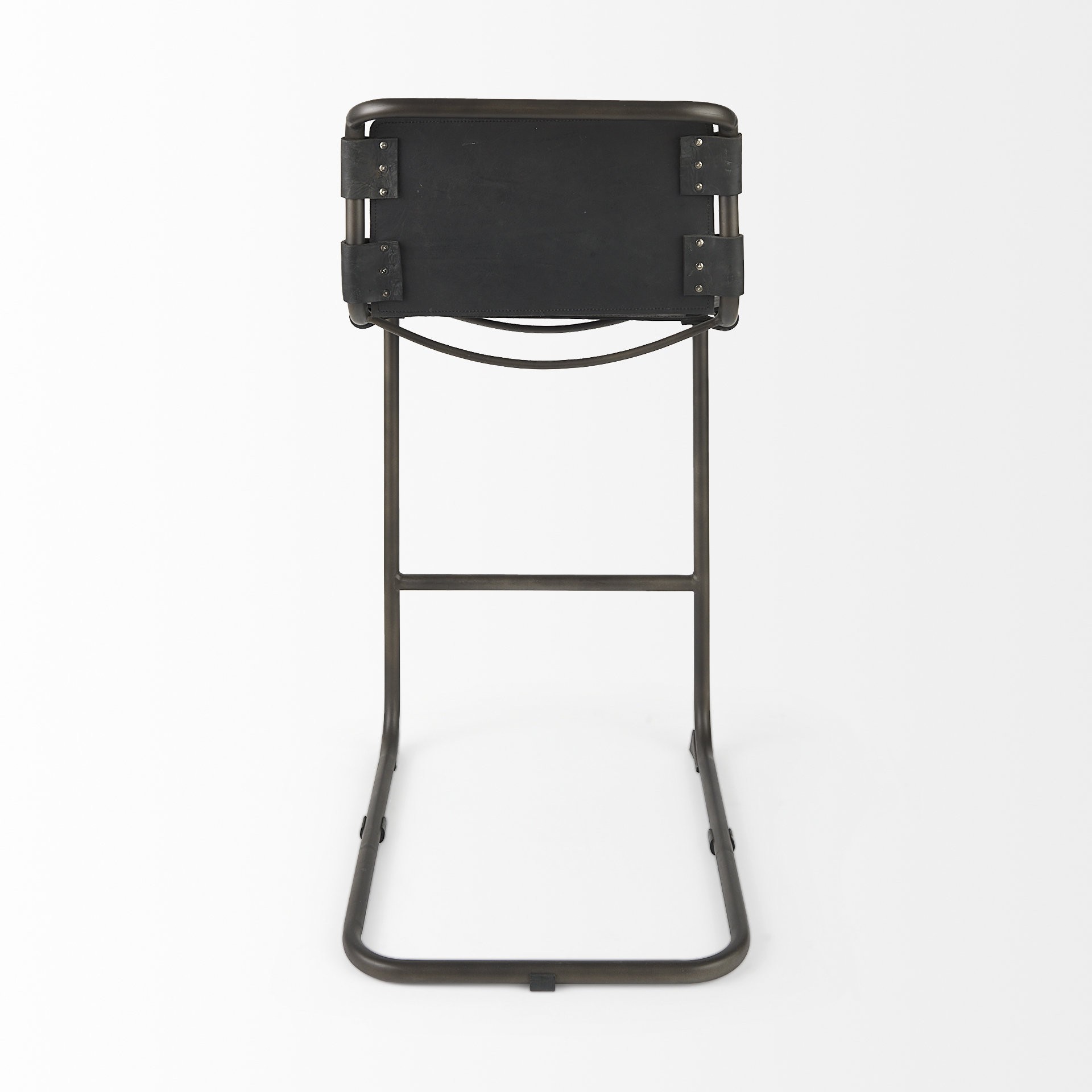 Black Leather Iron Framed Bar Stool