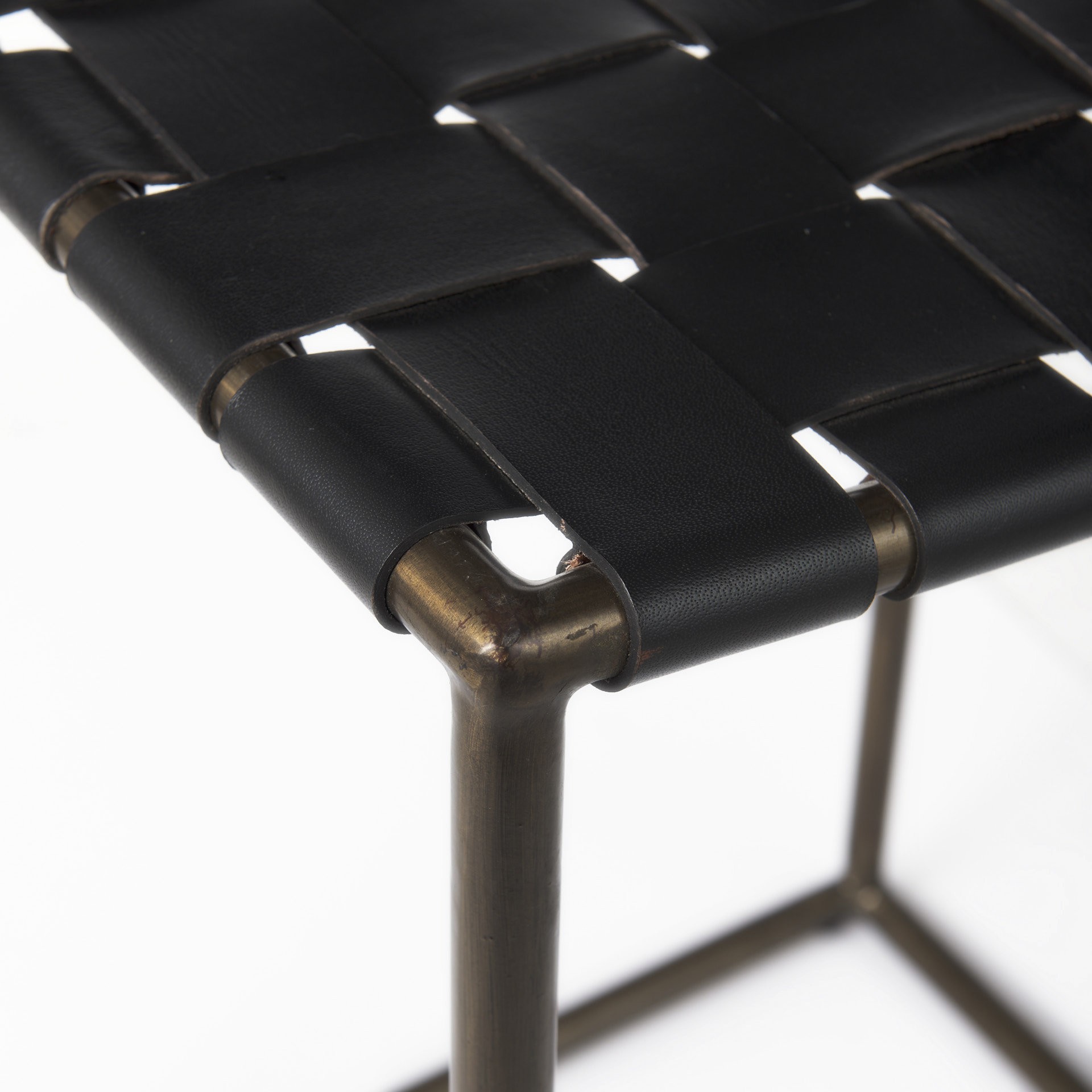 Black Woven Leather Counter Stool