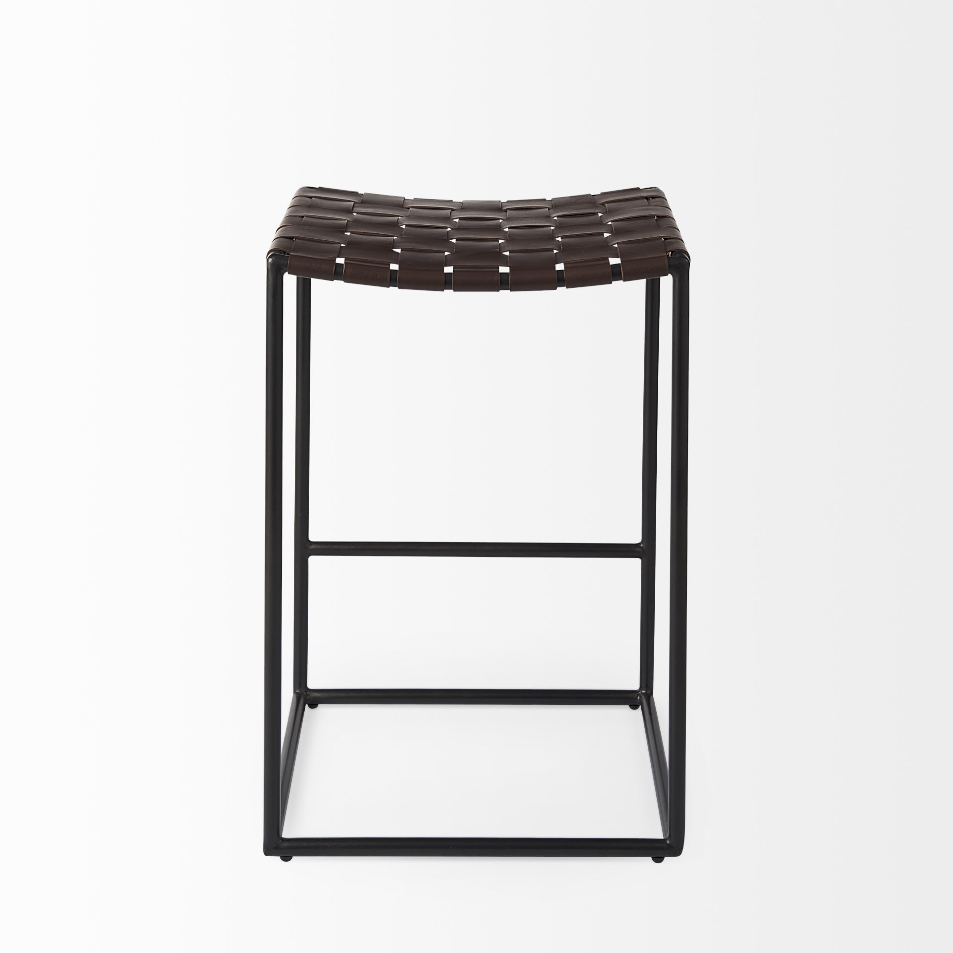 Dark Brown Woven Leather Counter Stool