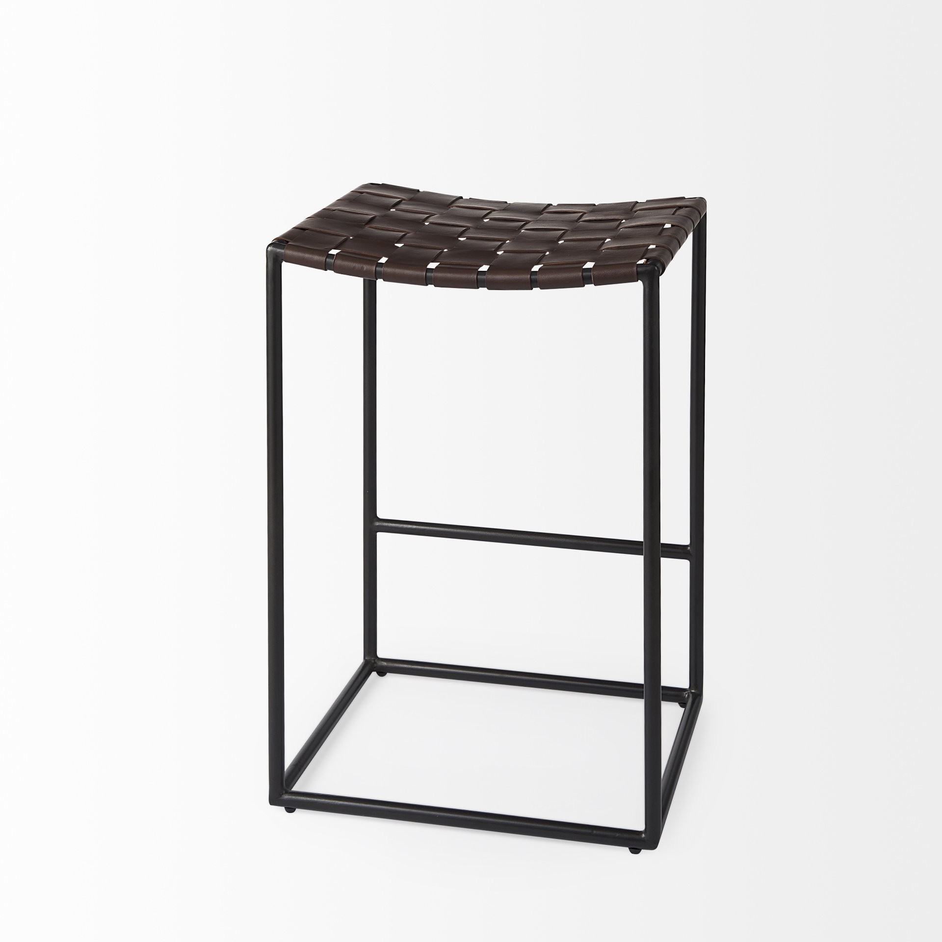 Dark Brown Woven Leather Counter Stool