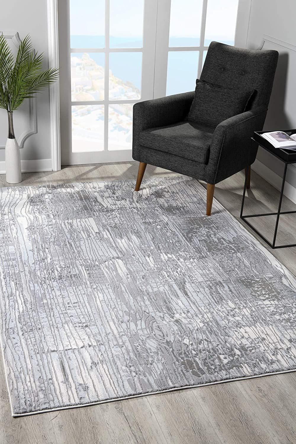 5" X 7" Blue Abstract Power Loom Area Rug