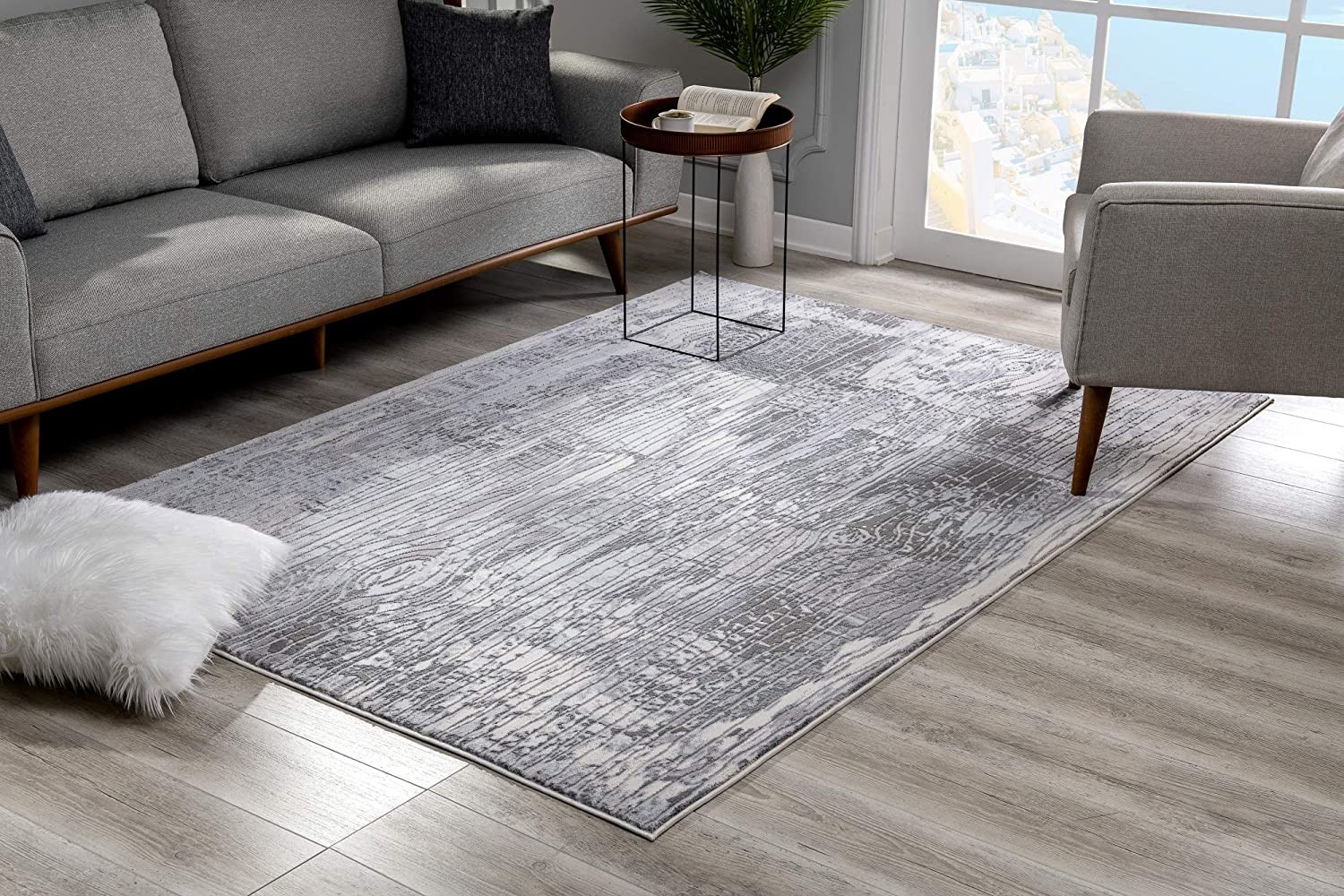 6" X 9" Blue Abstract Power Loom Area Rug
