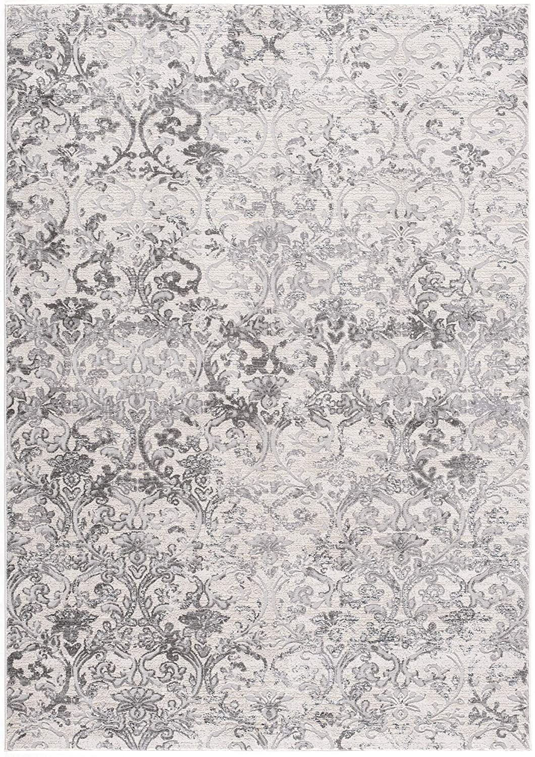 4" X 6" Gray and Ivory Toile Power Loom Area Rug