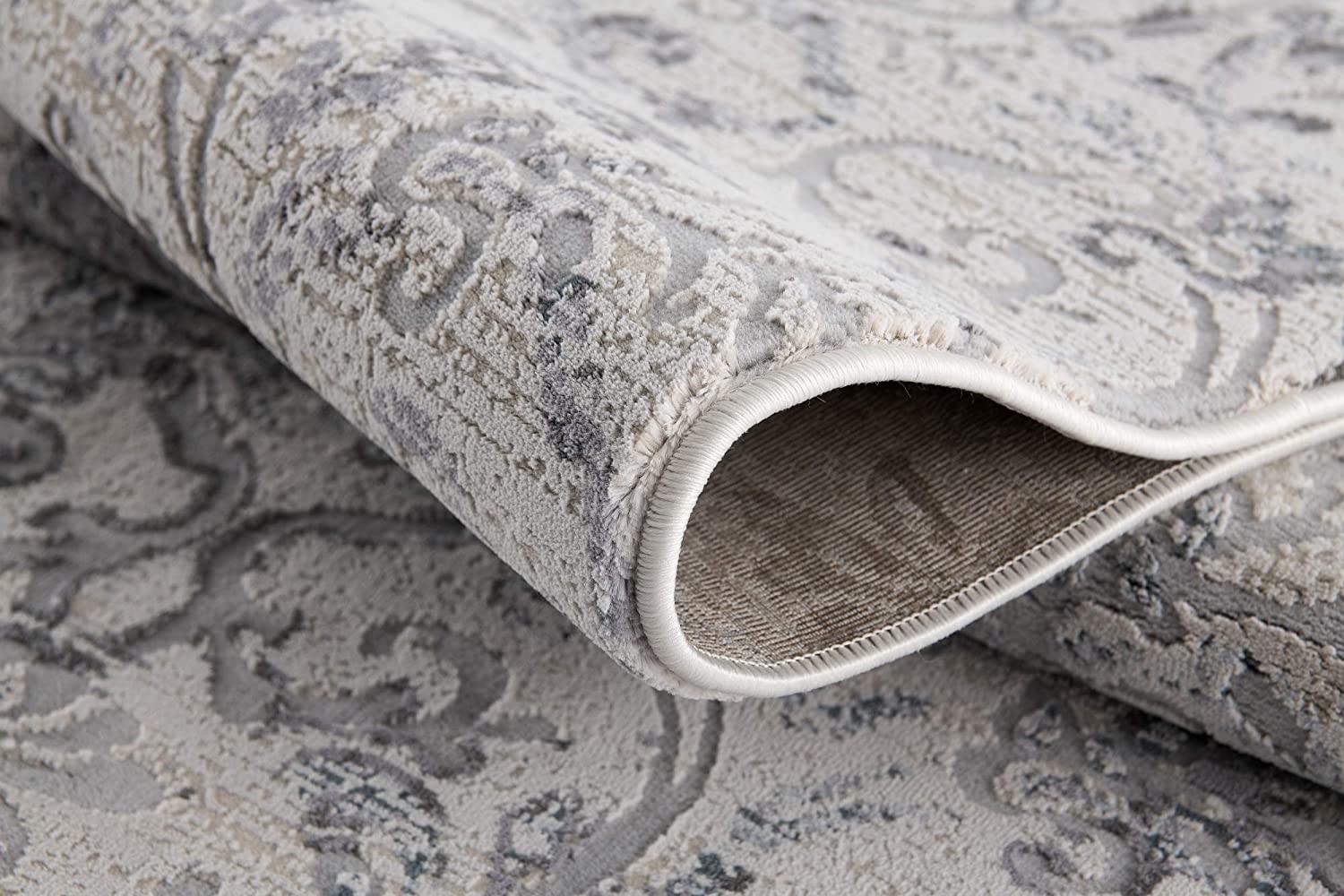 4" X 6" Gray and Ivory Toile Power Loom Area Rug