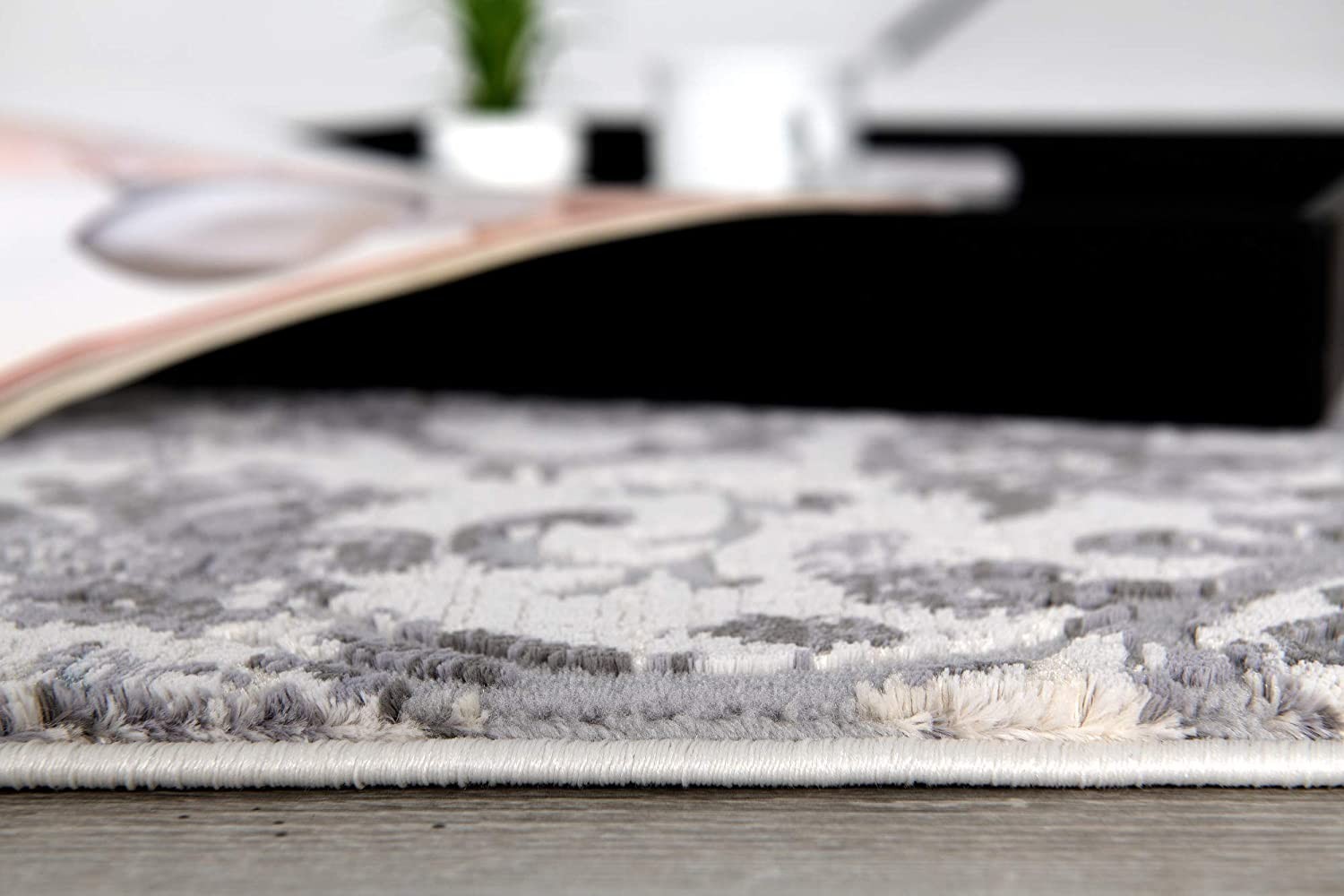 4" X 6" Gray and Ivory Toile Power Loom Area Rug