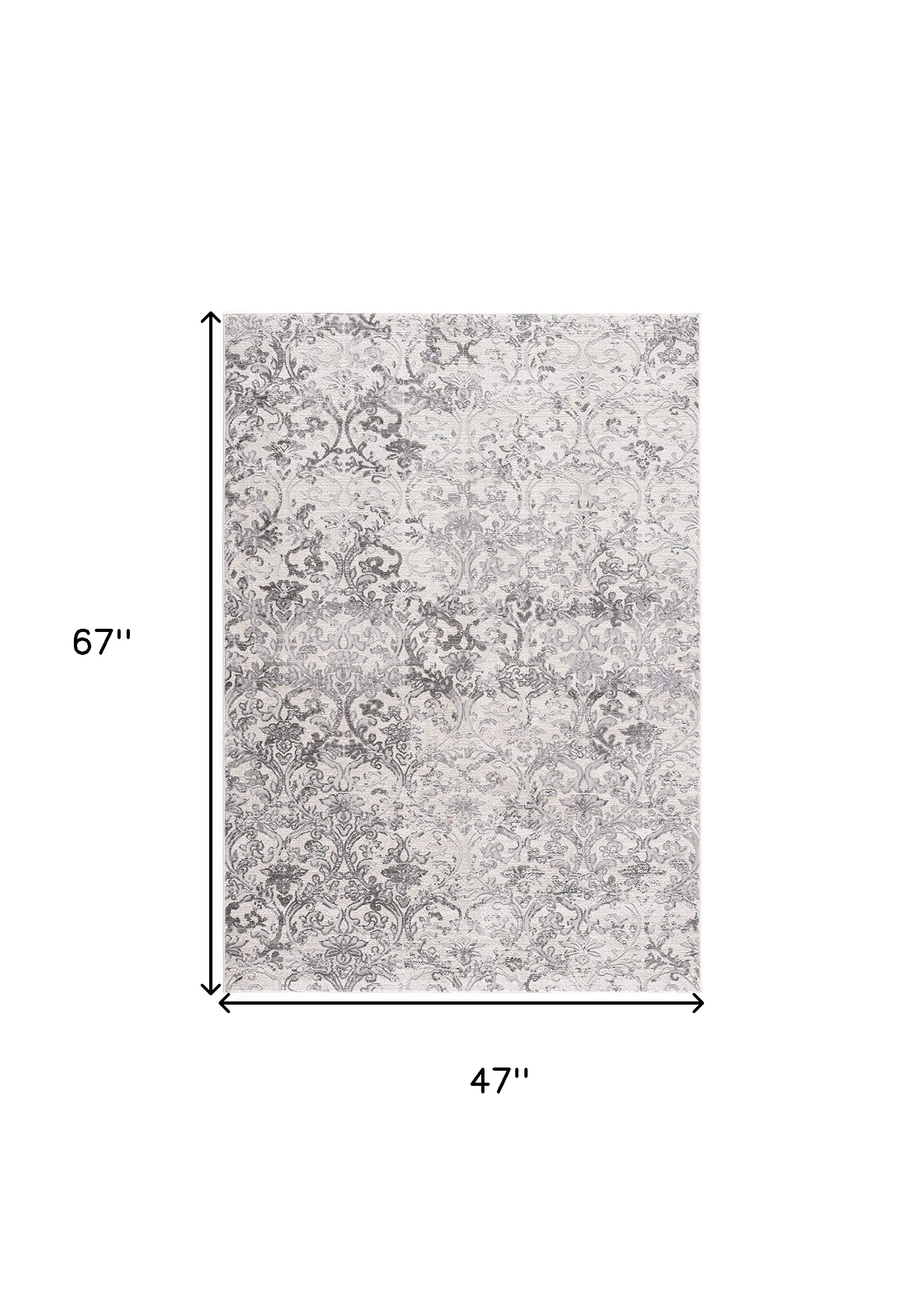 4" X 6" Gray and Ivory Toile Power Loom Area Rug