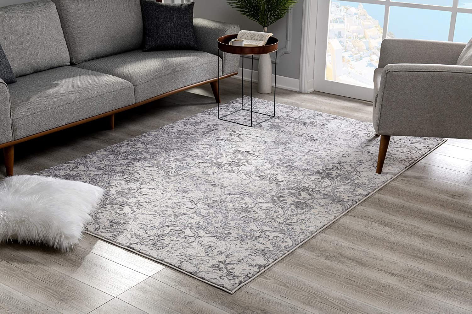 5" X 8" Cream Toile Power Loom Area Rug