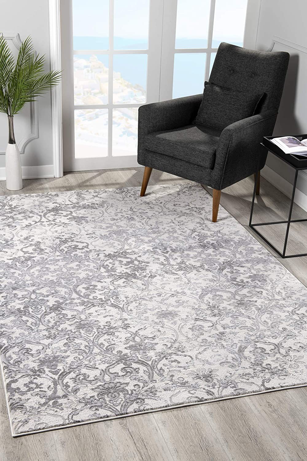 5" X 8" Cream Toile Power Loom Area Rug