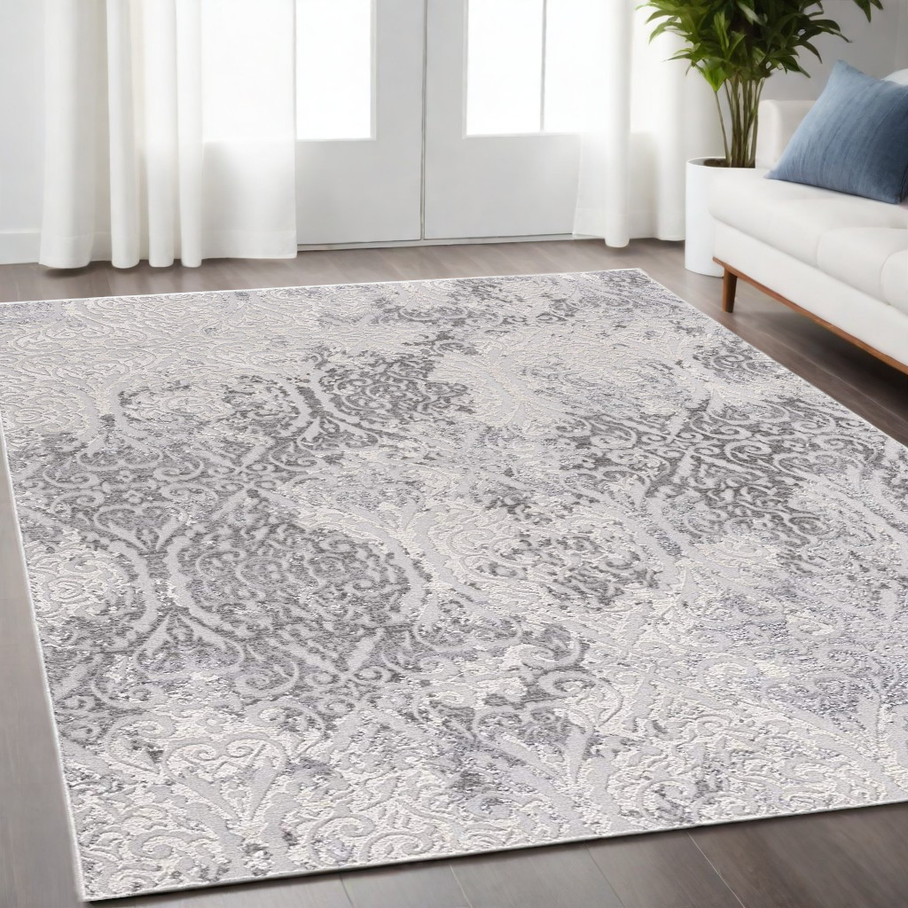 5’ X 8’ Cream And Gray Tinted Ogee Pattern Area Rug-393561-1