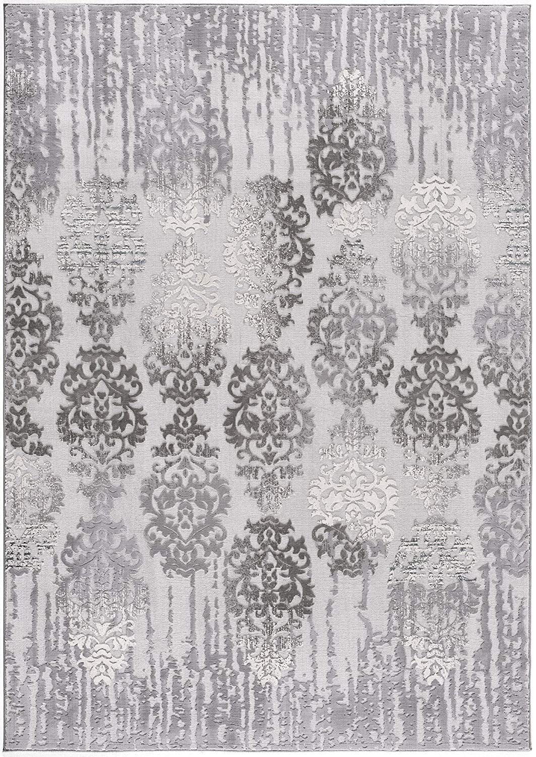 10" Gray Damask Power Loom Runner Rug