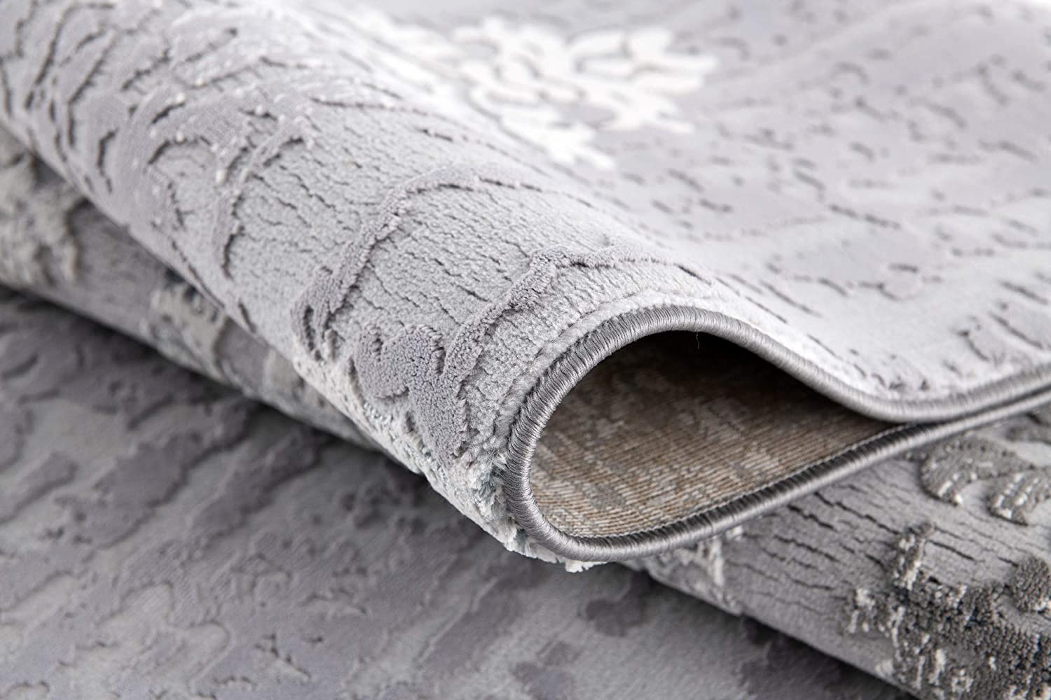 10" Gray Damask Power Loom Runner Rug