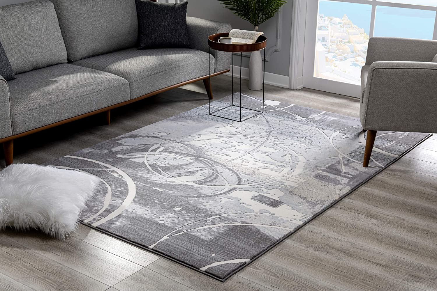 6" X 9" Gray Abstract Power Loom Area Rug
