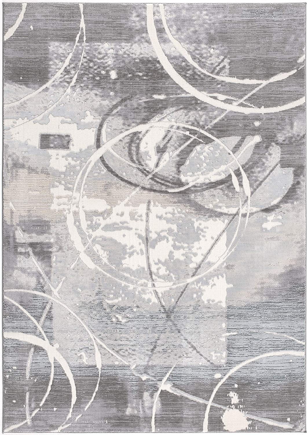 6" X 9" Gray Abstract Power Loom Area Rug