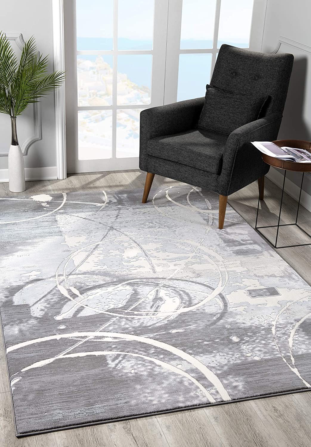 6" X 9" Gray Abstract Power Loom Area Rug