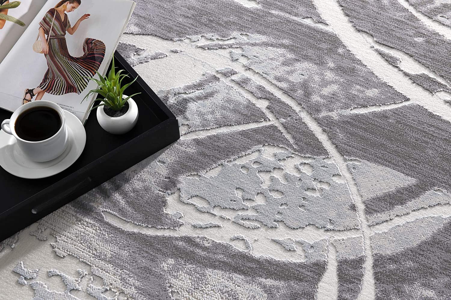 6" X 9" Gray Abstract Power Loom Area Rug