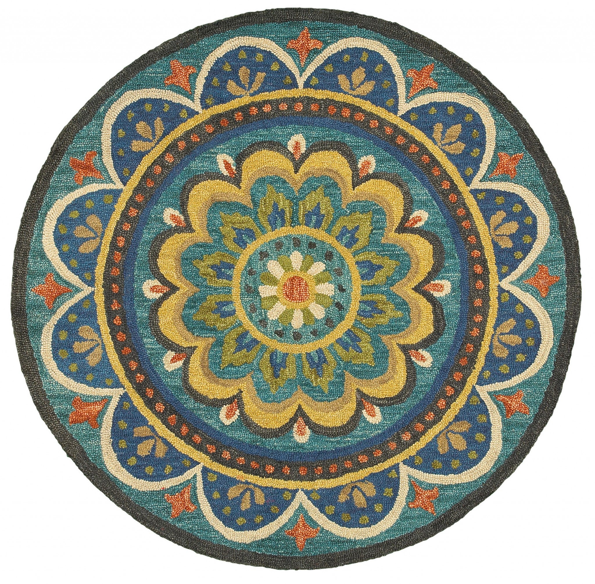 4’ Round Blue Floral Mandala Area Rug-393633-1