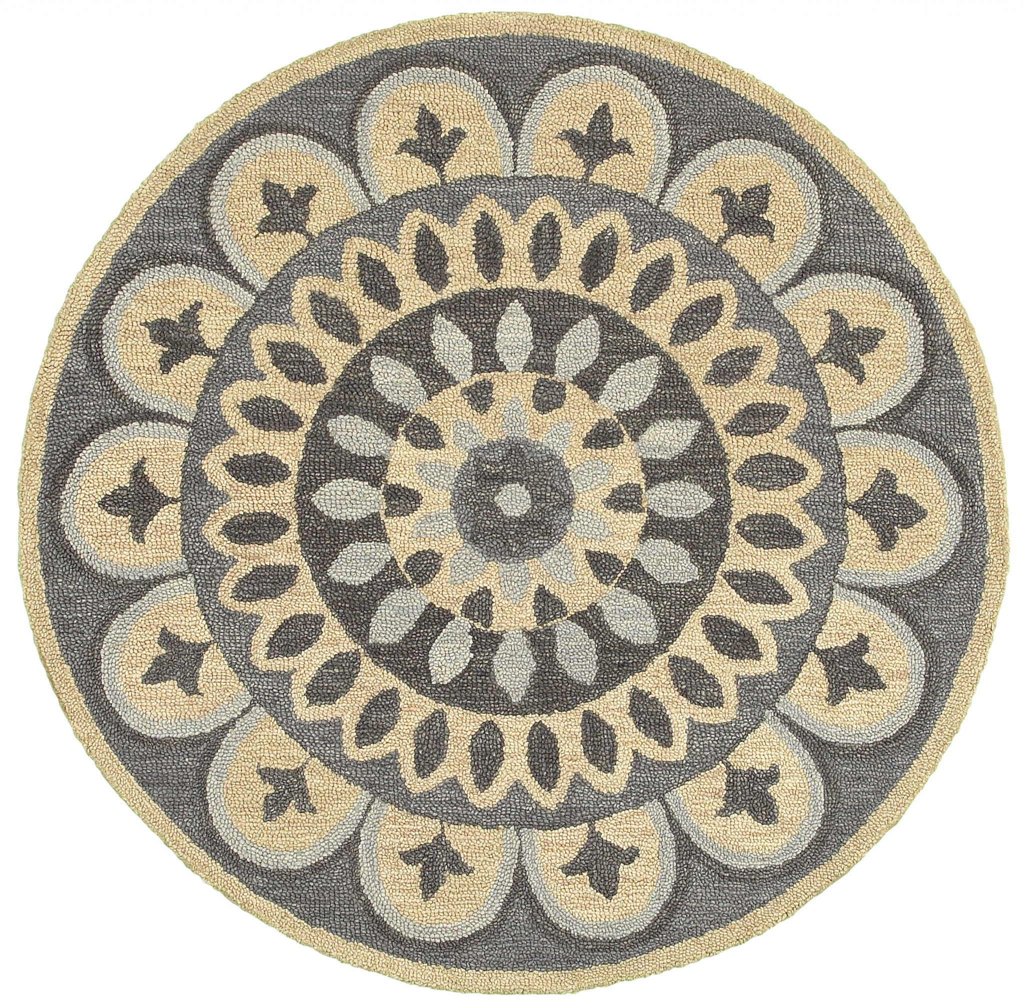 4’ Round Gray Floral Bloom Area Rug-393637-1