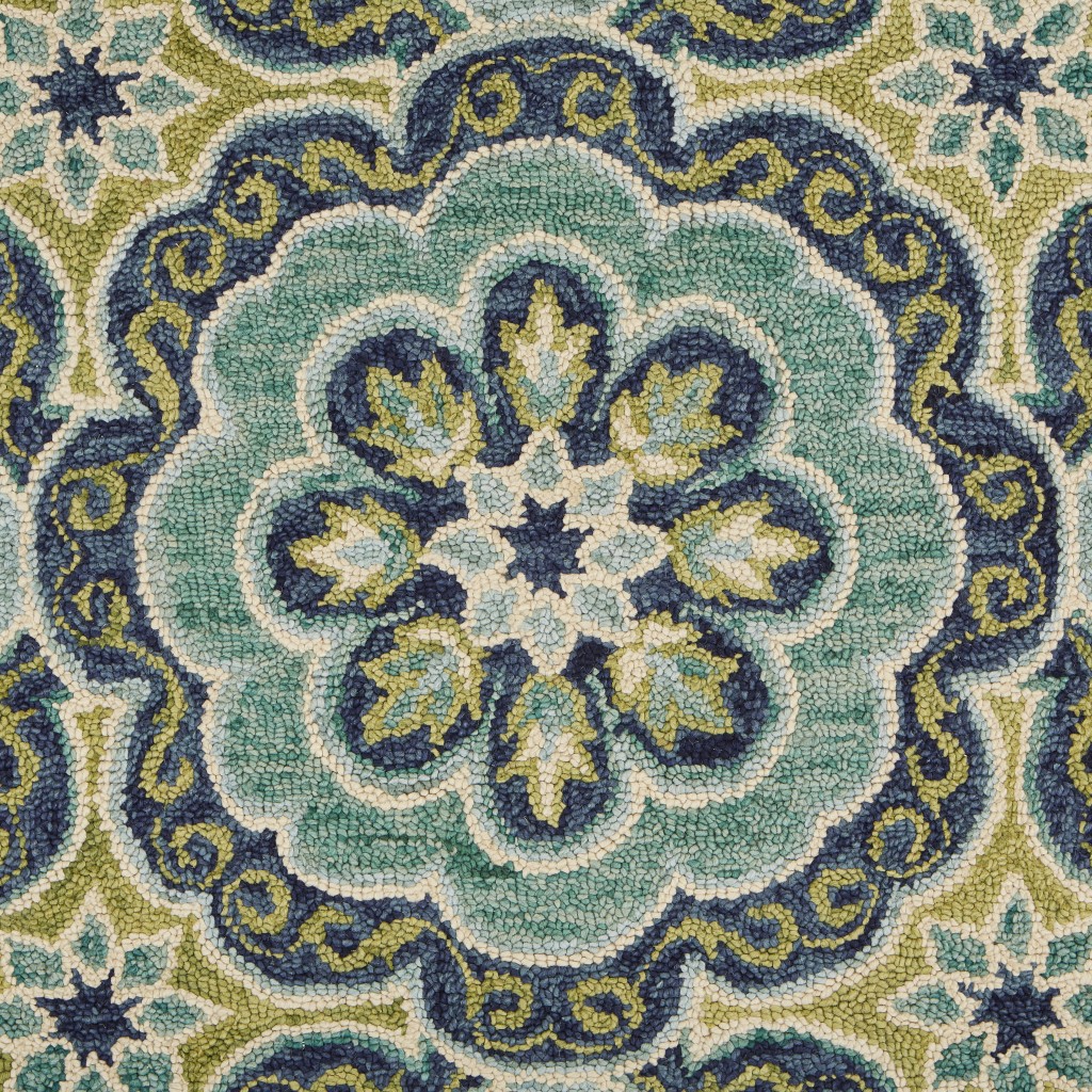 4" Round Green Floral Artwork Area Rug